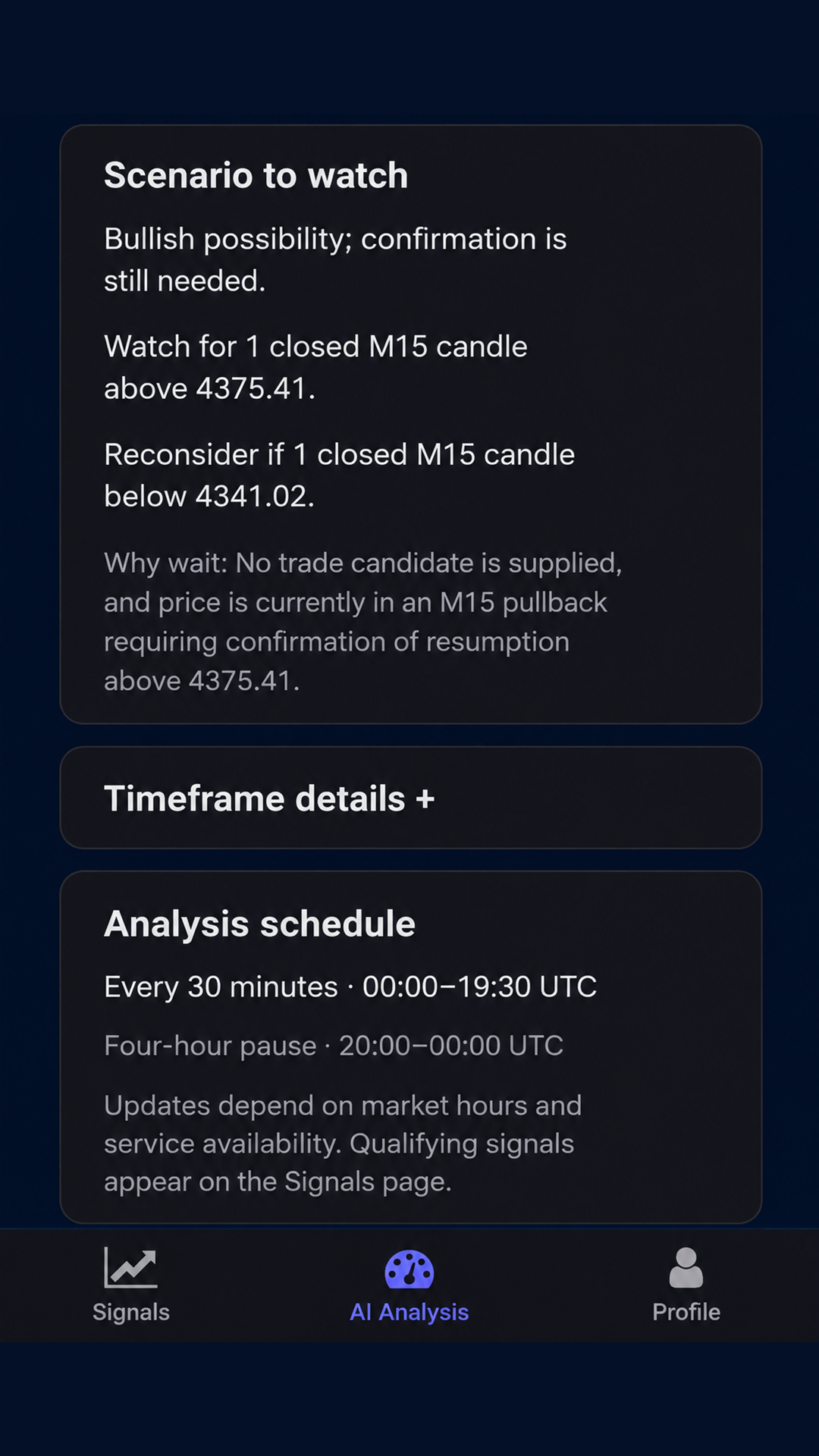 Historical screenshot of an AI scenario in the Android app